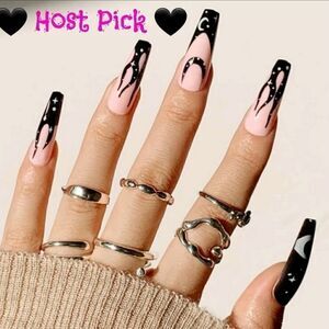 Pink, Black White, Flames, Moon & Stars Ballerina Nails